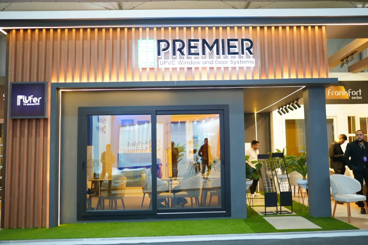 Premier's timber-slat booth with illuminated logo at Le Marché 2024